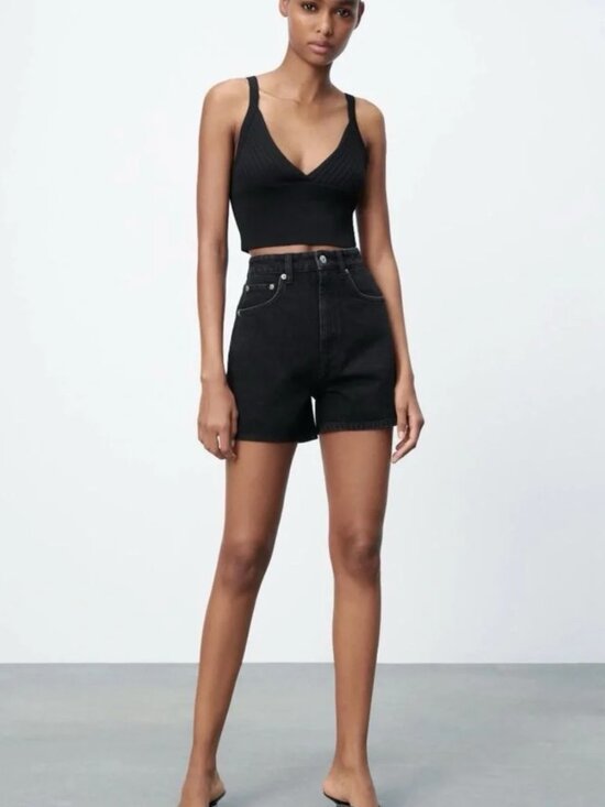 Zara Pants - Zara Mom Fit High Rise Denim Shorts Washed Black Faded Charcoal 100% Cotton US 2